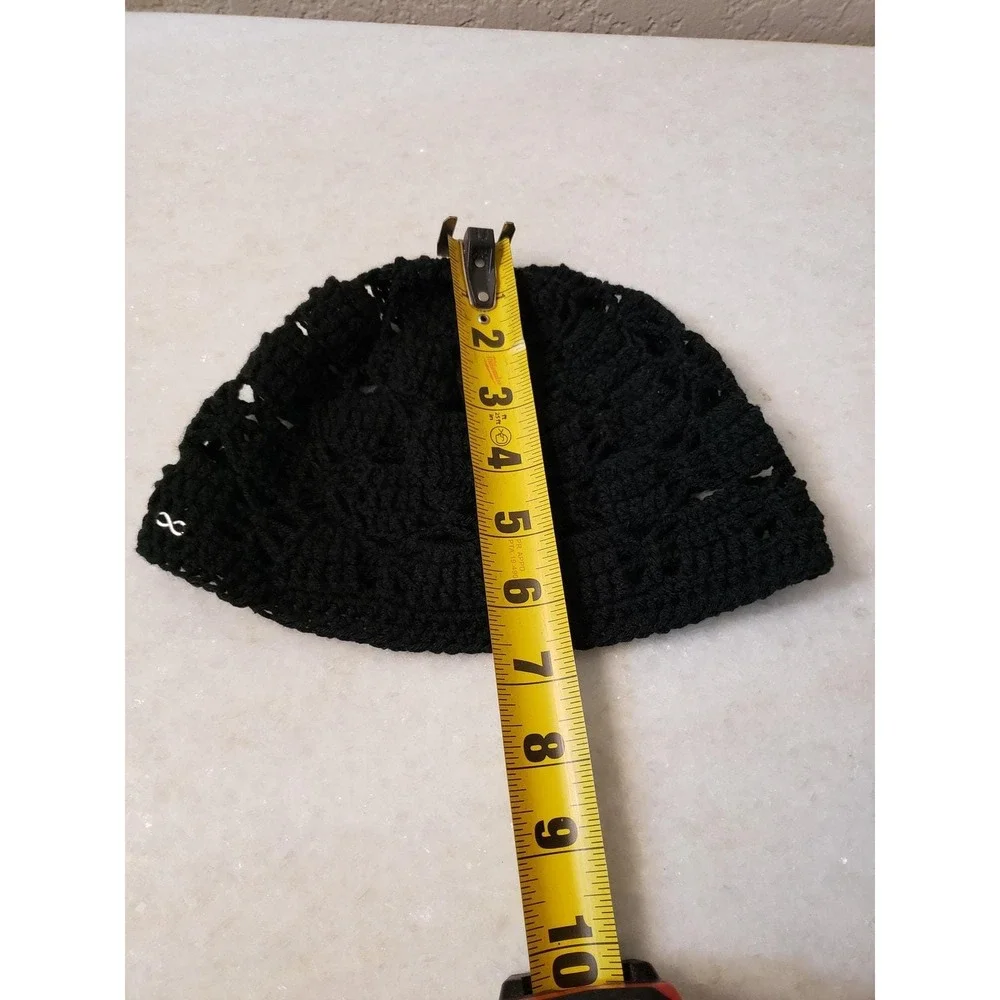 Handmade Crochet Chain Mesh Beanie Knit Cottage Mystic Emo Whimsigoth Black